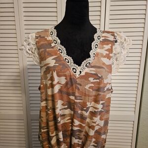 Camouflage Lace Trim Women's Top